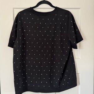 Black bedazzled women’s short Sleeve Tee with White Dot Print